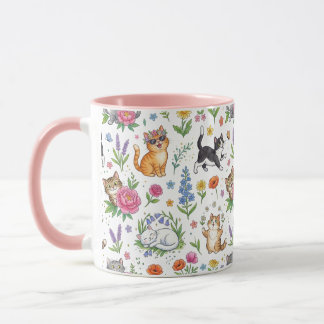 Caneca Cute Cat Lover Mug with Floral Pattern Funny
