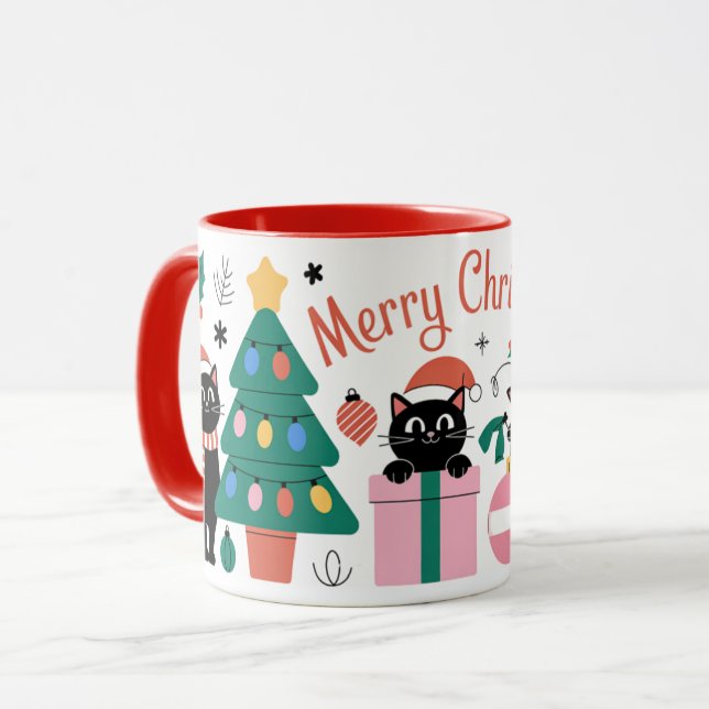Caneca Cute Cats Modern Merry Christmas Gifts Tree Bauble (Frente Esquerda)