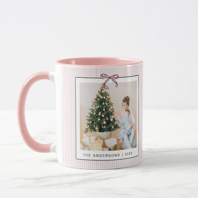 Caneca Cute Coquette Pink Bow Photo Christmas (Esquerda)