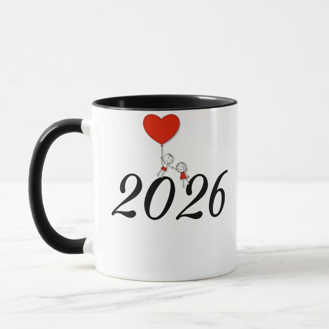 Caneca Cute Couple Love Mug – Romantic Cartoon Heart Desi (Esquerda)