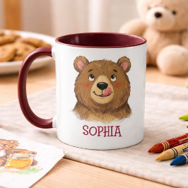 Caneca Cute Custom Name Bear Woodland Animal Kids