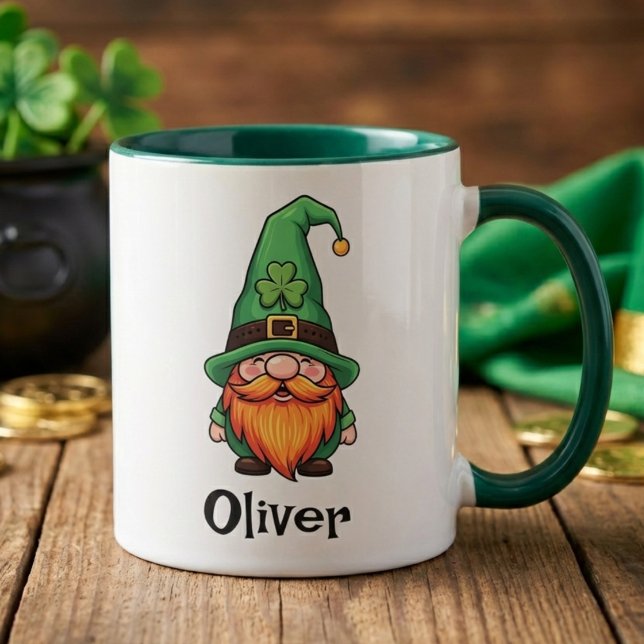Caneca Cute Dia de São Patrício Gnome Leprechaun Sortudo  (Criador carregado)