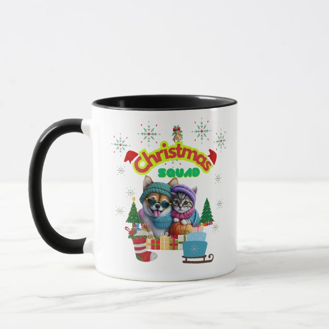 Caneca Cute dog and cat Christmas squad design  (Esquerda)