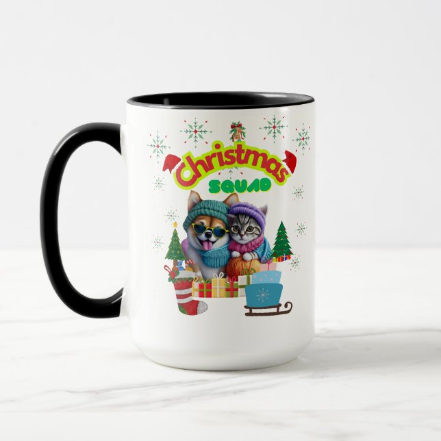 Caneca Cute dog and cat Christmas squad design  (Esquerda)
