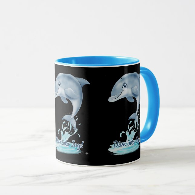 Caneca Cute Dolphin Mug – Dive into Joy | Retro Ocean Aes (Frente Esquerda)