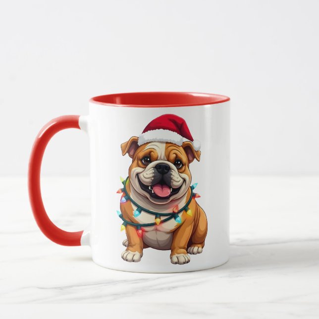 Caneca Cute English Bulldog Christmas Santa Pet Dog Lover (Esquerda)