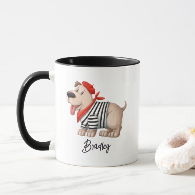 Caneca Cute Engraçado Cão Francês Nome Personalizado (Com Donut)
