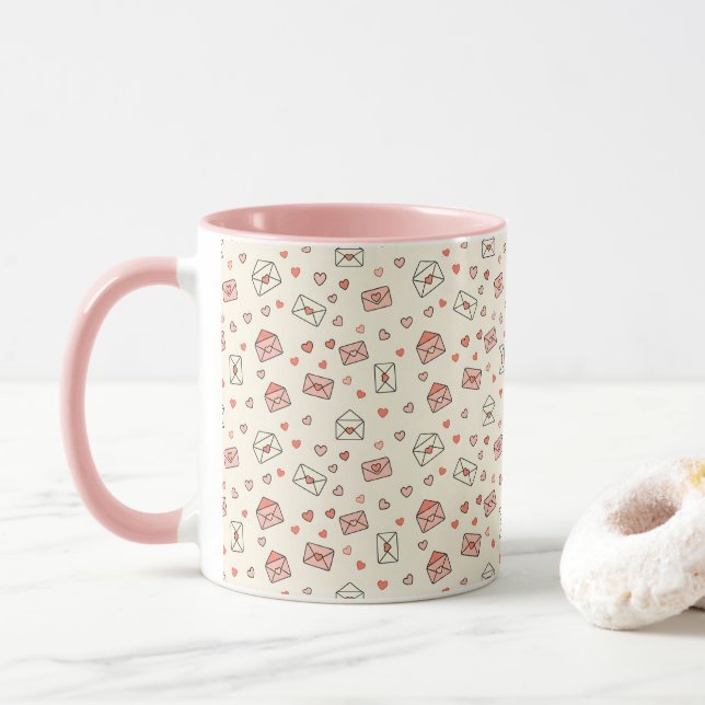 Caneca Cute Envelopes & Hearts Seamless Valentine (Com Donut)