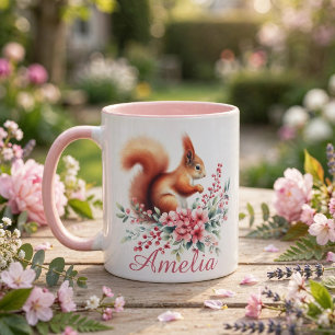Caneca Cute Esquilo Personalizado em Aquarela