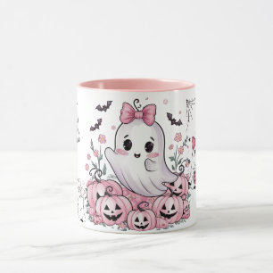 Caneca Cute Fantasma Rosa Halloween Abóbora Pastel Tom Du
