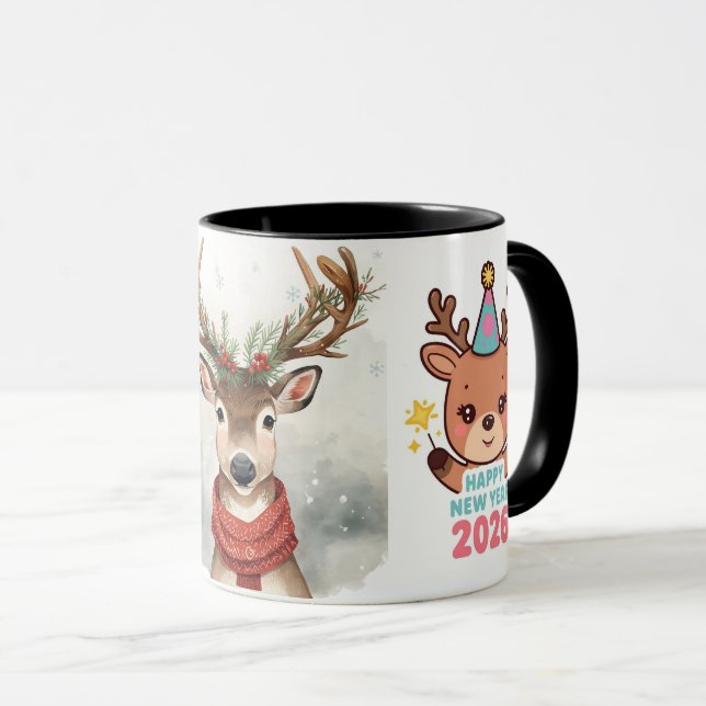 Caneca cute festive deer happy new year 2026 coffee mug (Frente Esquerda)