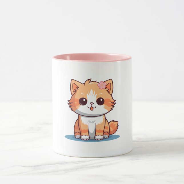 Caneca Cute Floral Cat Mug – Soft Pastel Aesthetic Kitten (Centro)