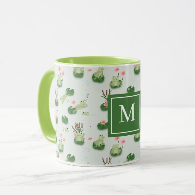 Caneca Cute Frogs in Lily Pond Monogrammed Initial (Frente Esquerda)