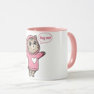 Caneca Cute Gato Me Abraça Moletom Rosa Coração
