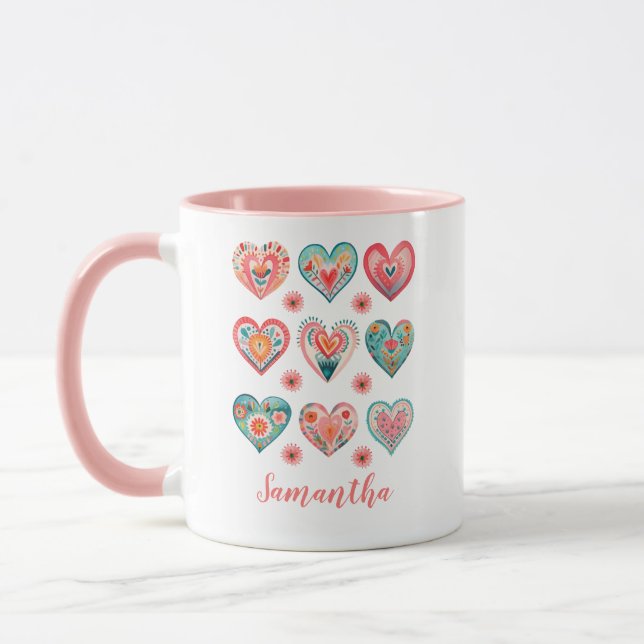 Caneca Cute Girl Watercolor Valentine Hearts (Esquerda)