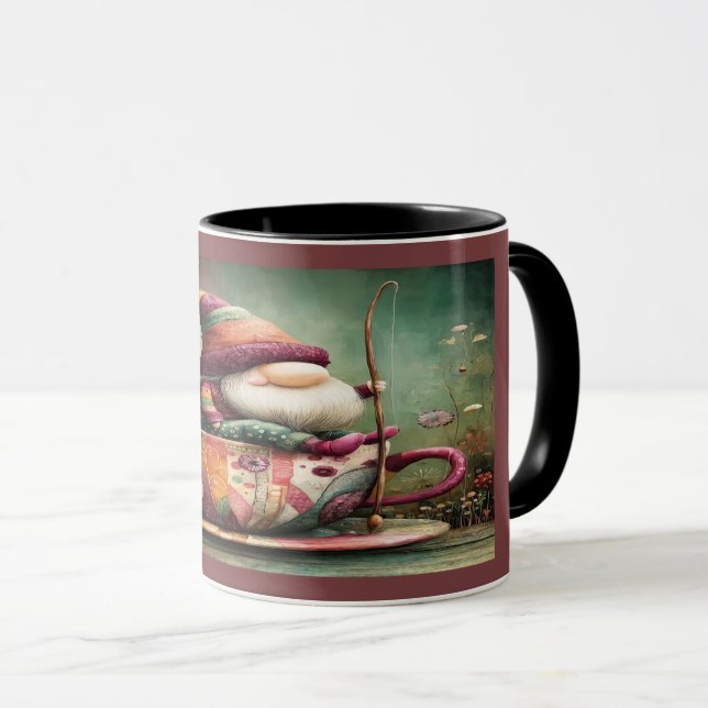 Caneca Cute Gnome Fishing in a Teacup Whimsical Mug (Frente Esquerda)