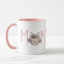 Caneca Cute Grey Cat's Mother Blush Pink Mothers Day 