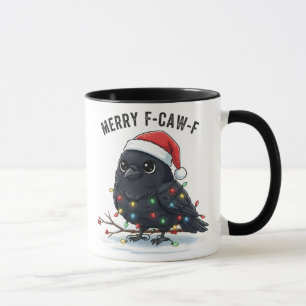 Caneca Cute Grumpy Crow Merry F-CAW-F Humor de Feriado