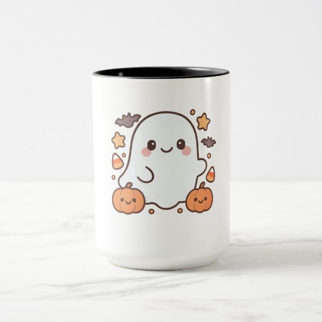 Caneca Cute Halloween Ghost Clipart, Divertido e Cute Spo (Centro)
