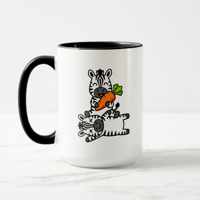 Caneca Cute Happy Zebra with Carrot Cartoon Fun Animal (Esquerda)