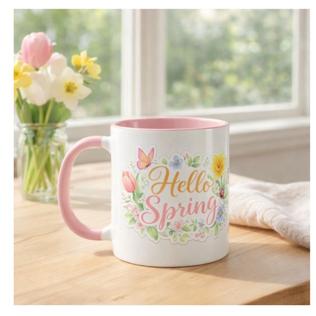 Caneca Cute Hello Spring Floral Mug | Customizable (Criador carregado)
