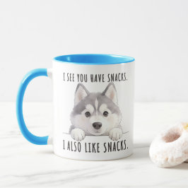 Caneca Cute Husky Dog Snacks Quote Funny Minimalist