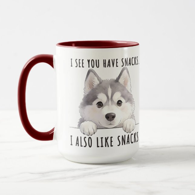Caneca Cute Husky Dog Snacks Quote Funny Minimalist (Esquerda)