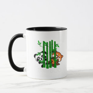 Caneca Cute Kawaii Baby Panda E Red Panda Bamboo Peeka