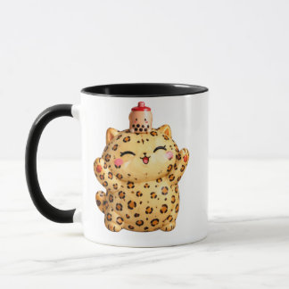 Caneca Cute Kawaii Leopard Cat with Boba Tea Mug
