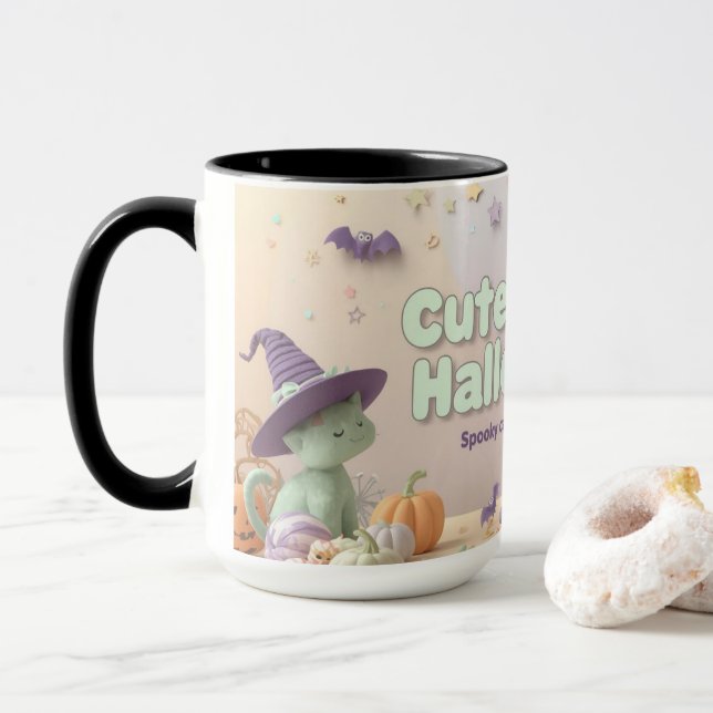 Caneca 🧡 ✨ “Cute & Kind Halloween” Collection 🎃🌿 (Com Donut)
