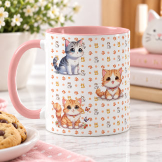 Caneca Cute Kittens & Paw Prints Pink Coffee Mug