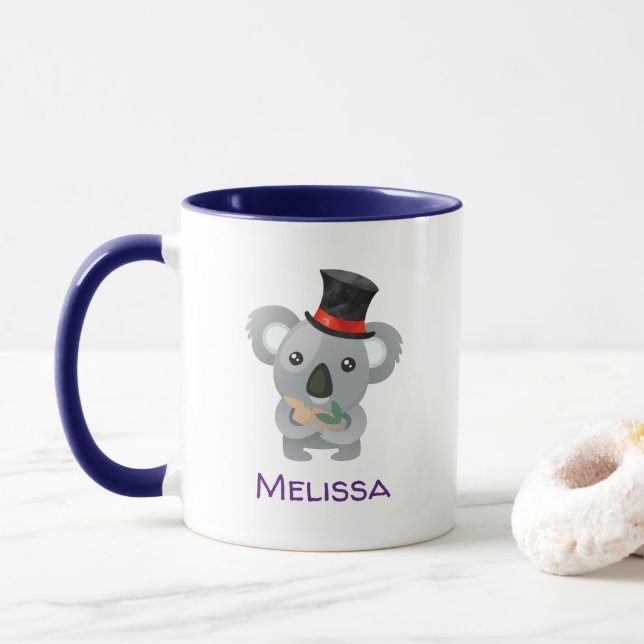 Caneca Cute Koala em um Black Top Hat Custom (Com Donut)