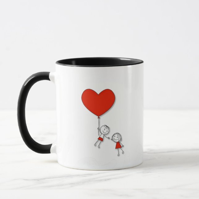 Caneca Cute Love Mug – Cartoon Couple with Red Heart (Esquerda)