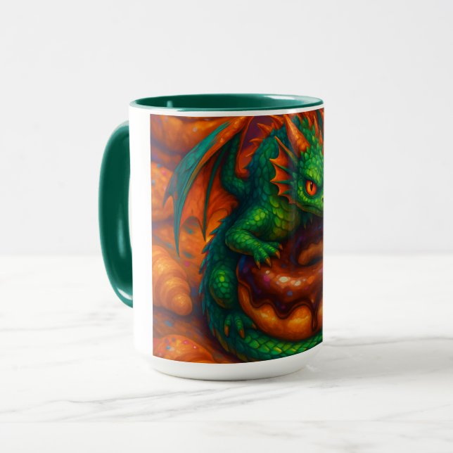 Caneca Cute Mini Dragão Verde & Fantasia de Donut Arte (Frente Esquerda)