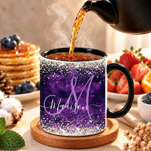 Caneca Cute monograma falso dourado roxo escuro