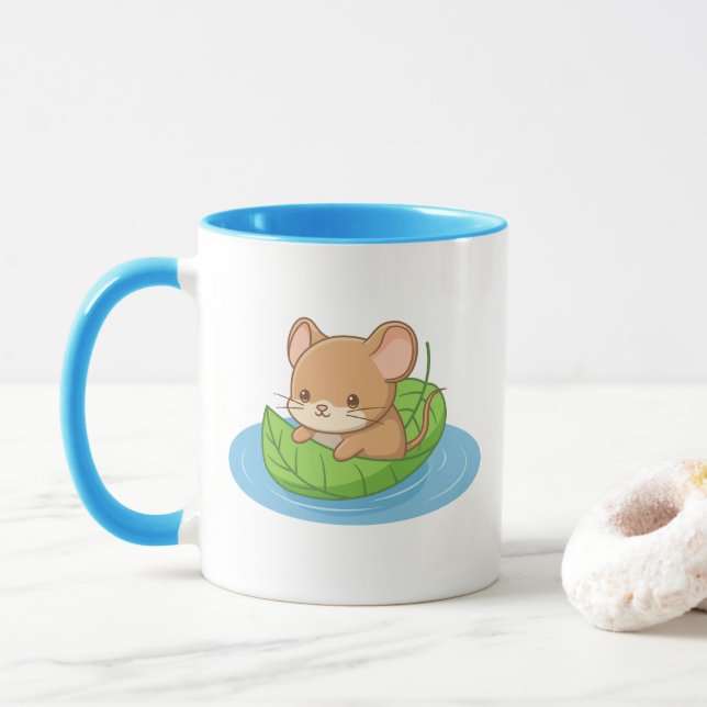 Caneca Cute Mouse in a Leaf Boat (Com Donut)