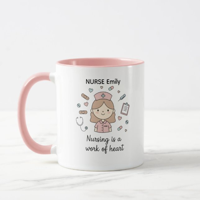 Caneca Cute Nurse Gift Mug: "Nursing is a Work of Heart" (Esquerda)