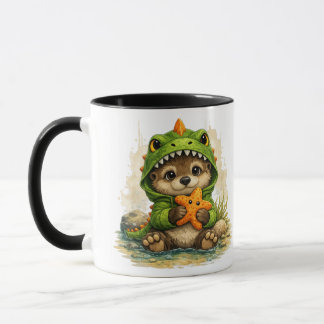 Caneca Cute Otter in Dinosaur Costume with Starfish Coffe