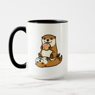 Caneca Cute Otters with Lollipop Sweet Cartoon Animal Art