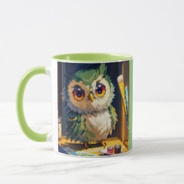 Caneca Cute Owl Acrílico e pinceladas de faca de paleta