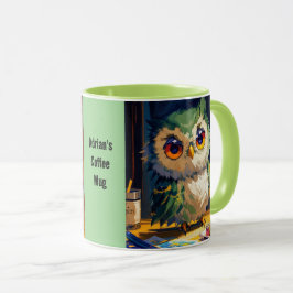 Caneca Cute Owl Acrílico e pinceladas de faca de paleta