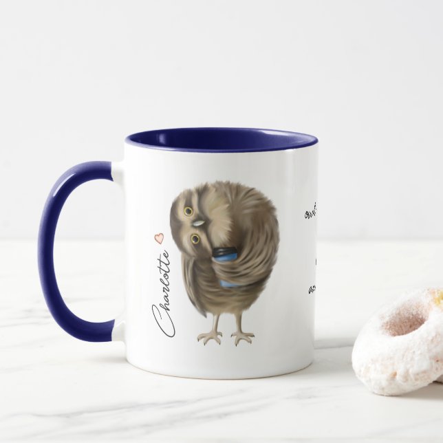 Caneca Cute Owl Funny Love Script Personalizado Name (Com Donut)