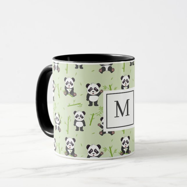 Caneca Cute Panda Bear Bamboo Kawaii Animals Monogram (Frente Esquerda)
