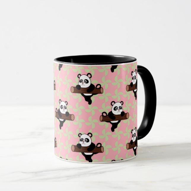 Caneca Cute Panda Pattern on Pink – Kawaii Seamless  (Frente Esquerda)
