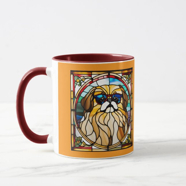 Caneca Cute Pekingese Stained Glass Coffee Mug (Esquerda)