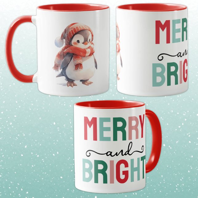 Caneca Cute penguin christmas merry and bright (Criador carregado)