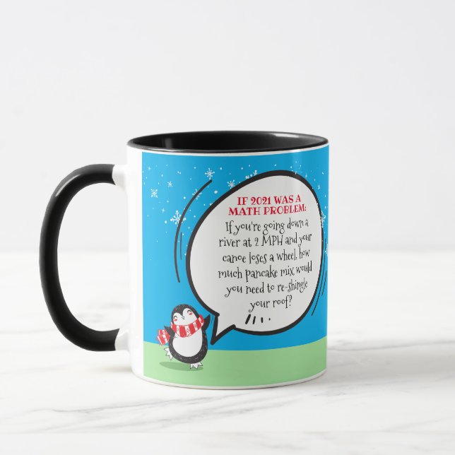 Caneca Cute Penguin Engraçado Ano Novo Problema Matemátic (Esquerda)