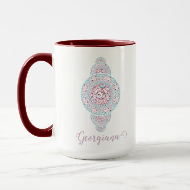 Caneca Cute Personalizado Kawaii Bunny Mandala Ornamental (Esquerda)