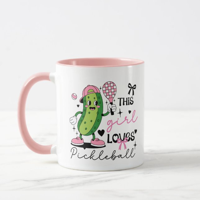 Caneca Cute Personalized Pickleball Girl Ribbon & Hearts (Esquerda)