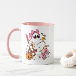 Caneca Cute Pink Coquette Fantasma Praia Halloween